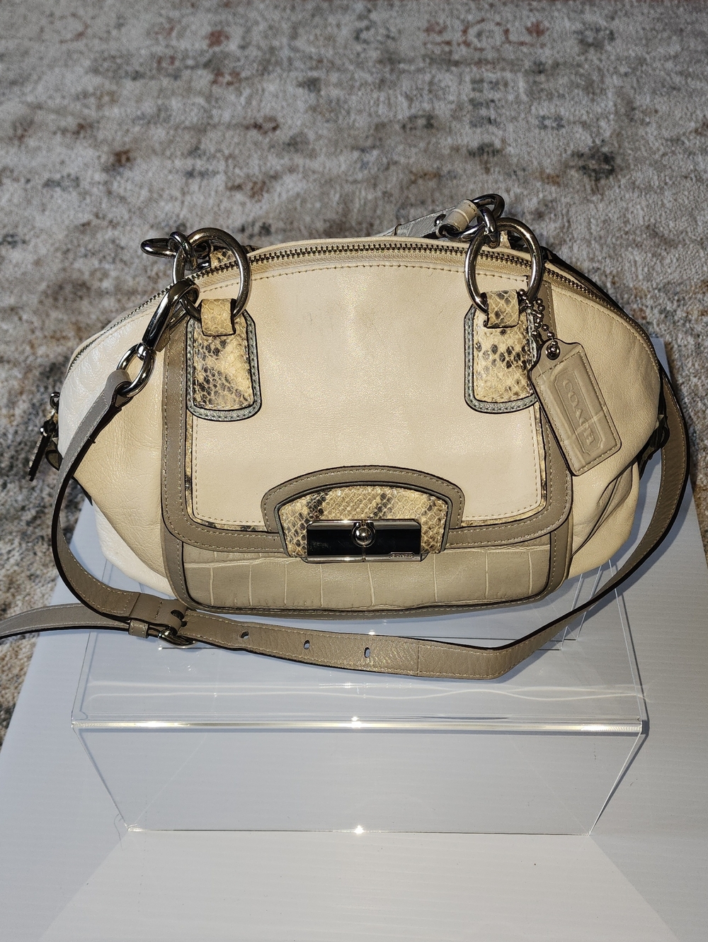 Coach Kristin Spectator Leather Domed Satchel Snake-Print Accents. Gently Loved.